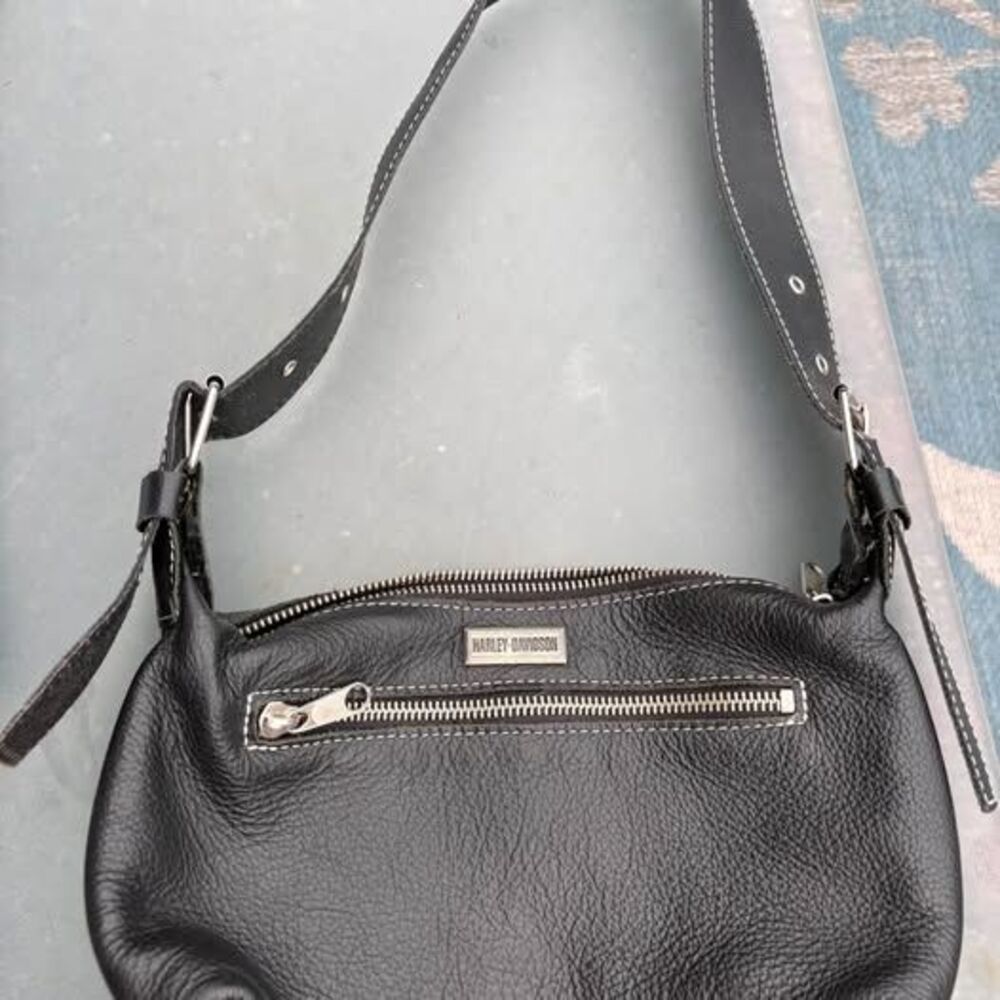 Vintage Y2K Harley Davidson motorcycle biker leather hobo bag purse shoulder bla